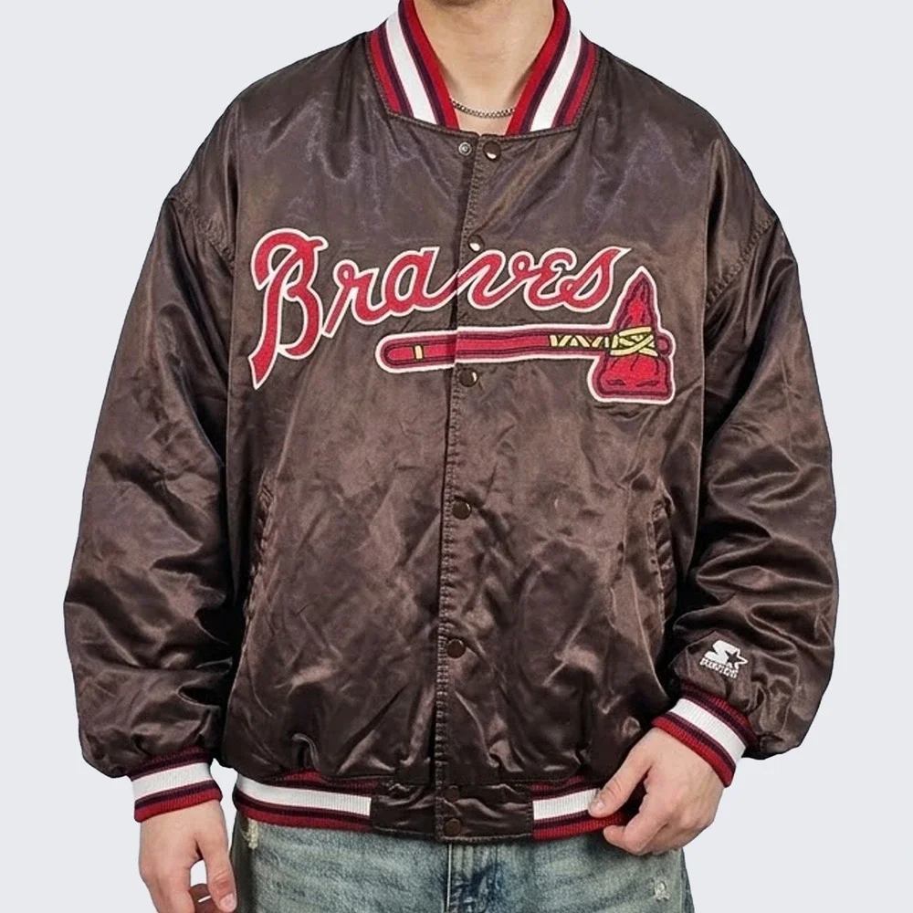 Atlanta Braves Vintage 90s Starter Brown Satin Bomber Jacket
